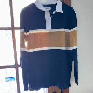 Goodfellow & Co Navy and Gold Striped Polo Shirt